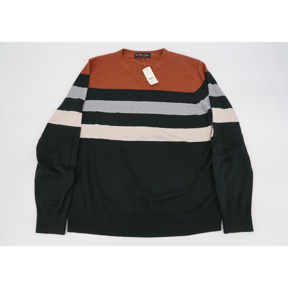 Brooks Brothers Sweater Mens Medium Silk Cotton Striped Crewneck Italian Yarn